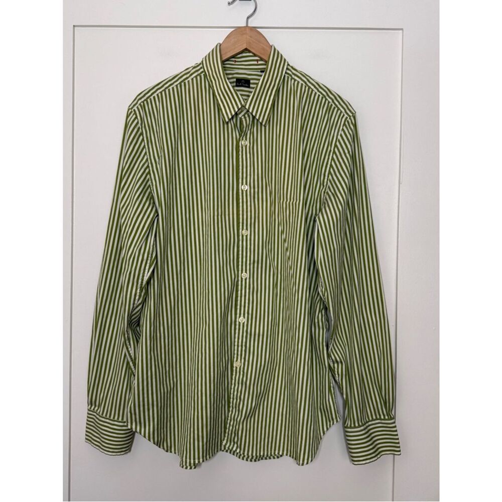 Paul Smith Shirt Mens Sz XL Green Striped Long Sleeve Button Up Casual Office
